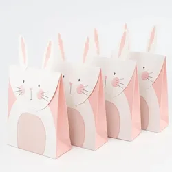 12Pcs Easter Day Pink Rabbit Paper Gift Bags Adorable Bunny Candy Bags for Easter Garden Tea Party Favors Decorations Supplies