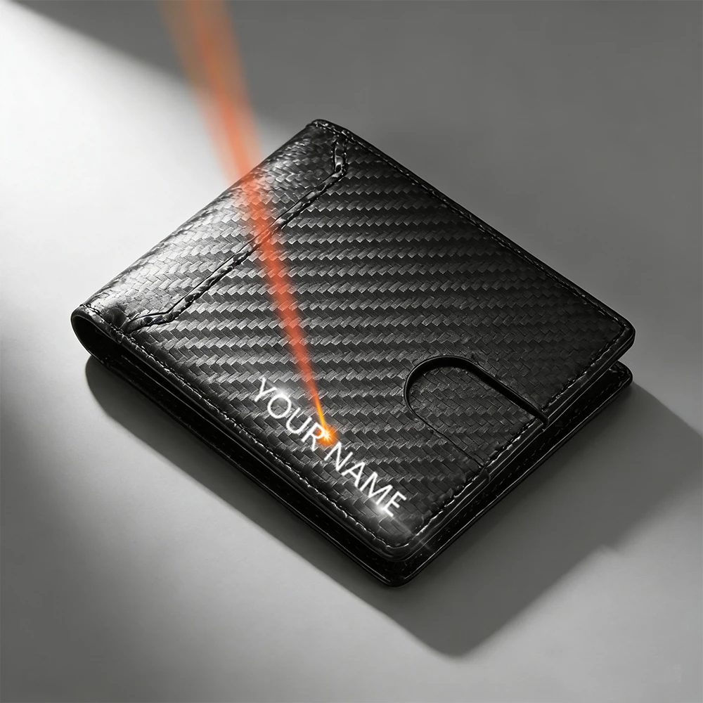 Name Engraving New Short Men Card Wallets High Quality Carbon Fiber Card Clips Photo Simple Slim Portable Purses For Male