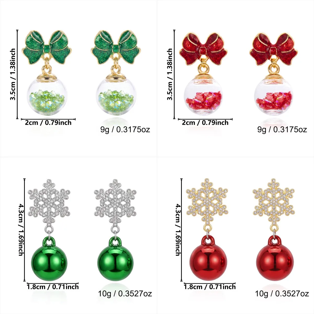 Kreative grüne Kristallkugel-Ohrringe mit Schleife für Frauen, Weihnachts-Schneeflocken-Lichtkugel-Ohrhänger, Y2K-Neujahrs-Schmuck – Detail 8