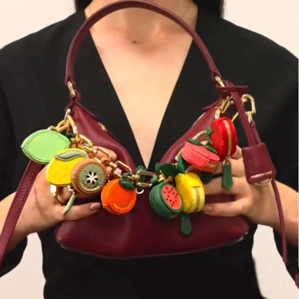 

Portable Cute Fruit Shape Coin Purse Coin Bag Keychain Fruit Keychain Zipper Wallet PU Leather Pendant Women