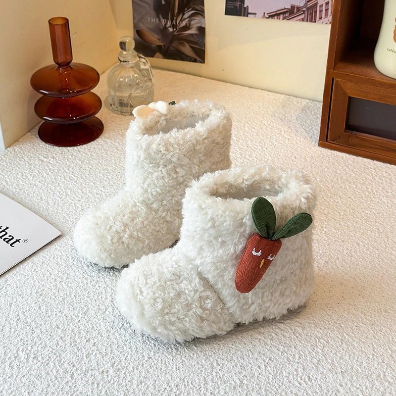 Winter Girls Furry Plush Boots Cute Rabbit Carrot Kids Outdoor Warm Cotton Boots Princess Fashion Children's Short Ankle Boots