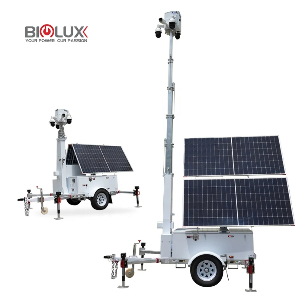 مقطورة Cctv بالطاقة الشمسية برج متنقل 4G WIFI 4g بطاقة 360 درجة لمراقبة مزرعة المزرعة الأمنية خارج الشبكة