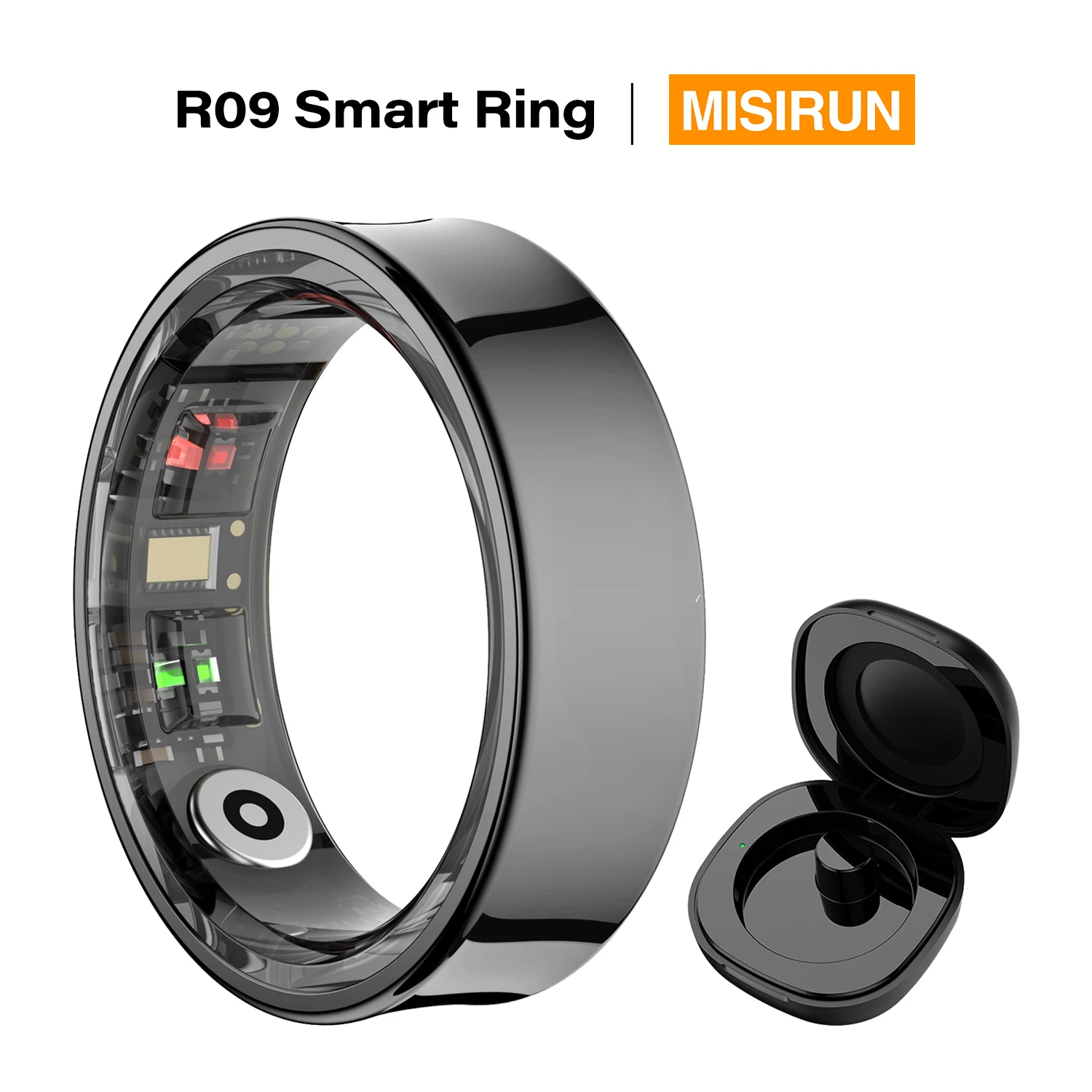 

Умное кольцо R09 для мужчин и женщин с зарядным чехлом, монитором температуры кожи, измерением частоты сердечных сокращений и уровня кислорода в крови, водонепроницаемое до 5ATM.