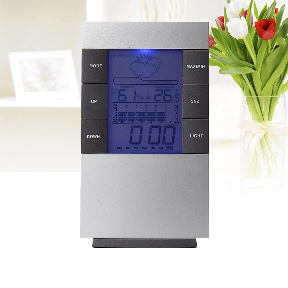 

1 pc Lcd Humidity Temperature Meter Digital Indoor Thermometer Hygrometer Room Clock Alarm Date Time Monitor Multi Function