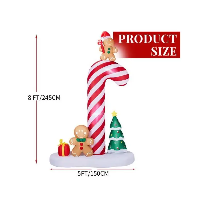 زينة عيد الميلاد القابلة للنفخ بطول 8.2 قدم مع قصب الحلوى العملاق والزنجبيل للرجال، ديكور ساحة تفجير مضاء مع مصباح LED مدمج #5