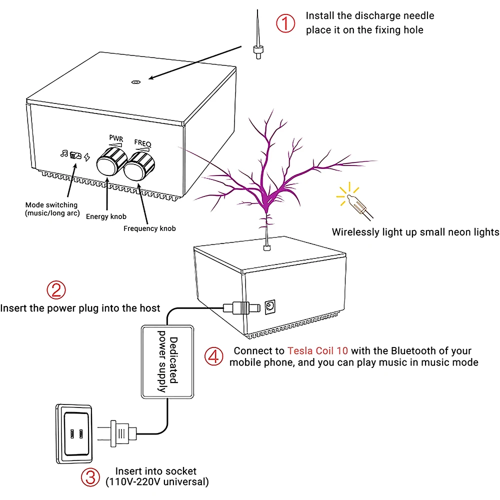 Tesla Coil Arc Generator Bluetooth Touchable Artificial Lightning Spark Gap Music Desktop Toy Arc Plasma Wireless Transmission