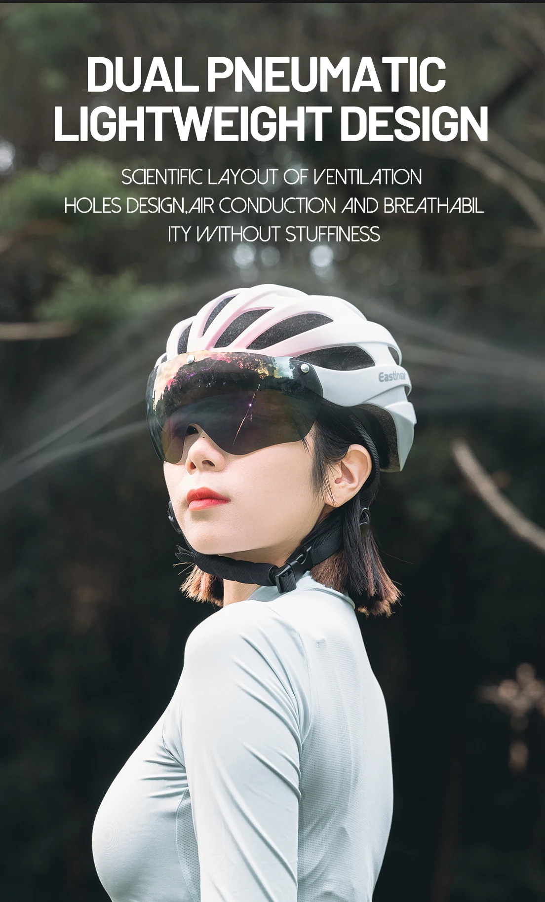 Eastinear Hochwertiger Fahrradhelm, verstellbar, ultraleicht, atmungsaktiv, für Autobahn, MTB, Radfahren, Harthelm mit Schutzbrille – Detail 8