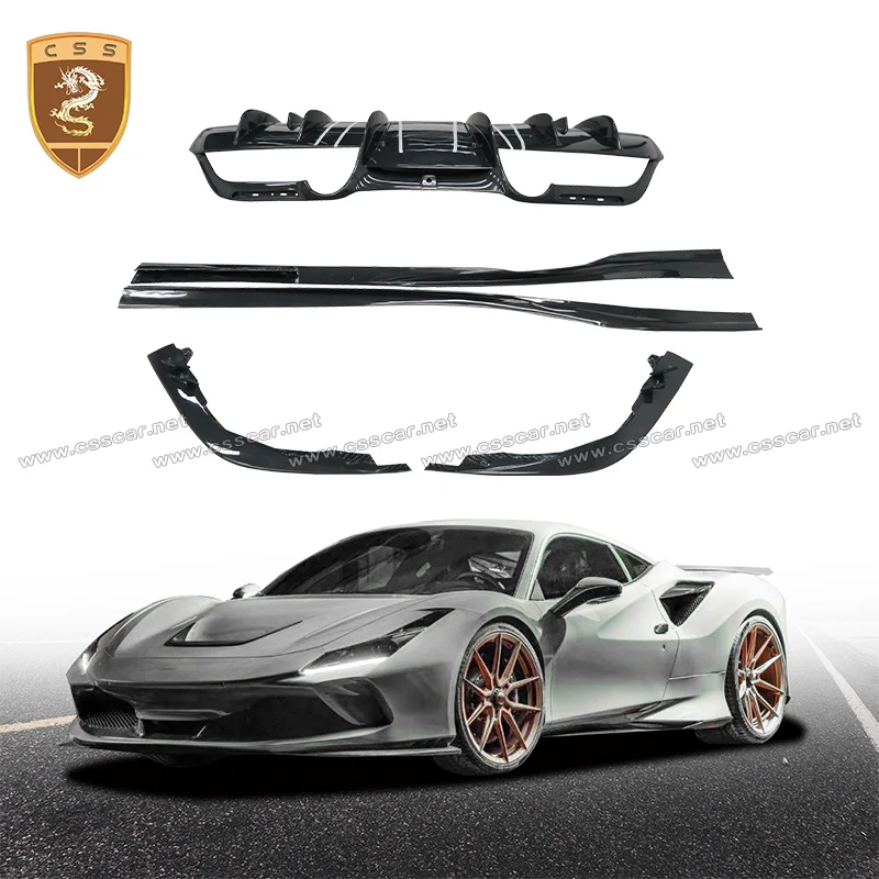 Left Right Front Bumper Lip Splitter Spoiler Body Kit Wrap Angle Dry Carbon Fiber Look Guard Side Skirt For Ferrari F8 Nov Style