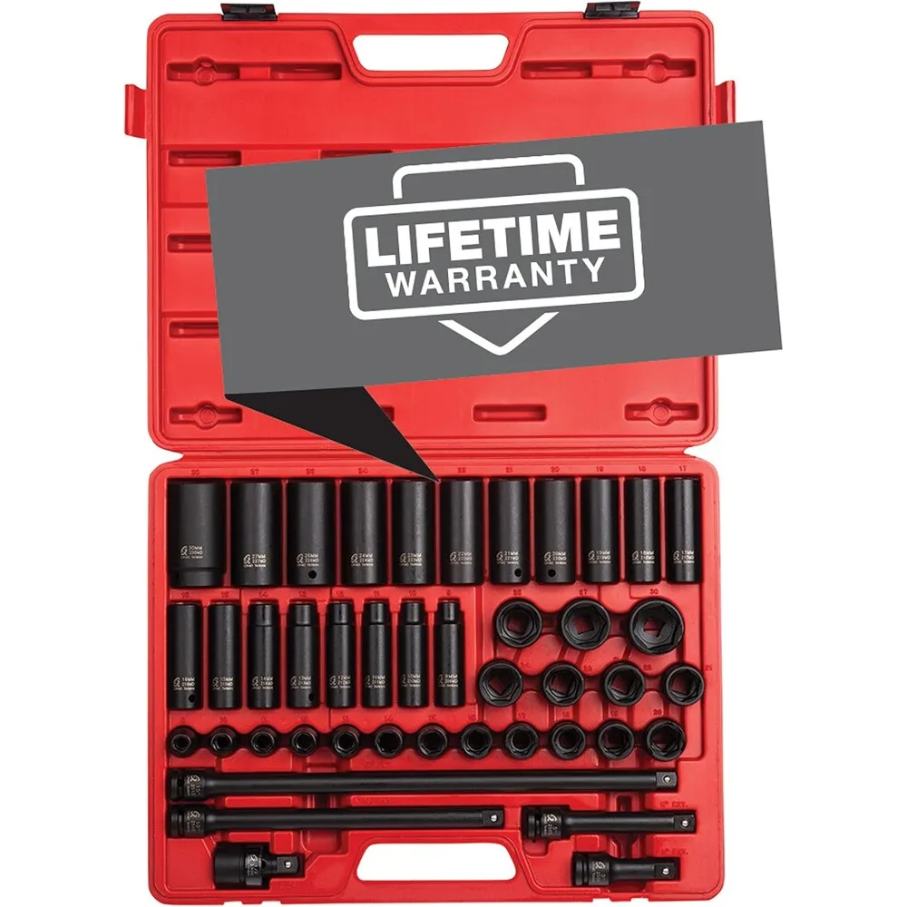 

Sunex 2569, 1/2" Drive Master Impact Socket Set, 43Piece, Metric, 9mm - 30mm, Standard/Deep, Cr-Mo Alloy Steel, Radius Corner