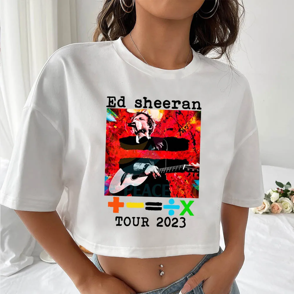 Ed Sheeran World Tour T-Shirt Women Crop Tops Girls O-Neck Short Sleeves Casual Loose Music Shirts Fans Gift