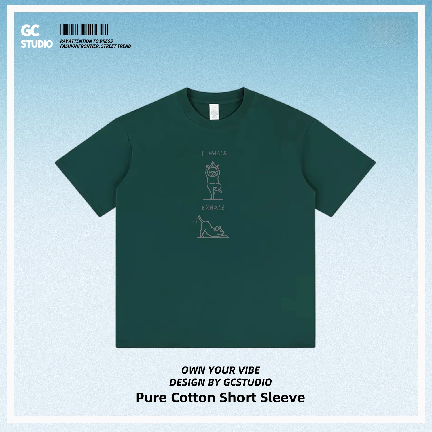 Creative Yoga Dog Farting Pattern Pure Cotton Short Sleeve T-Shirt round Neck Summer Couples Unisex Breathable Casual Tee