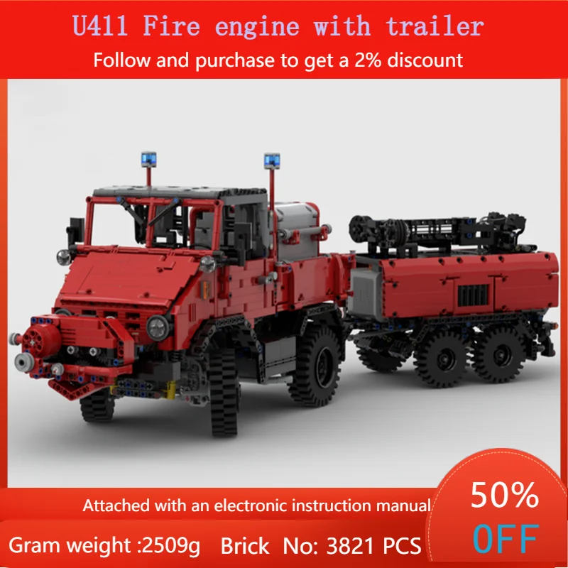 

3821 детали, модель строительного блока MOC, пожарная машина с прицепом для мальчиков, взрослых, детей, рождественский подарок, креативная развивающая игрушка