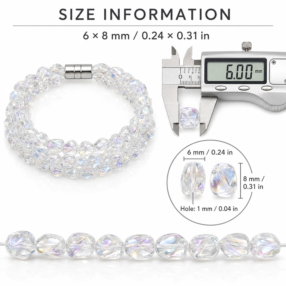6x8mm Glass Irregular-Shaped Stone Crystal Transparent White Handmade DIY Jewelry-Making Beads Loose Bead Bracelet Accessories