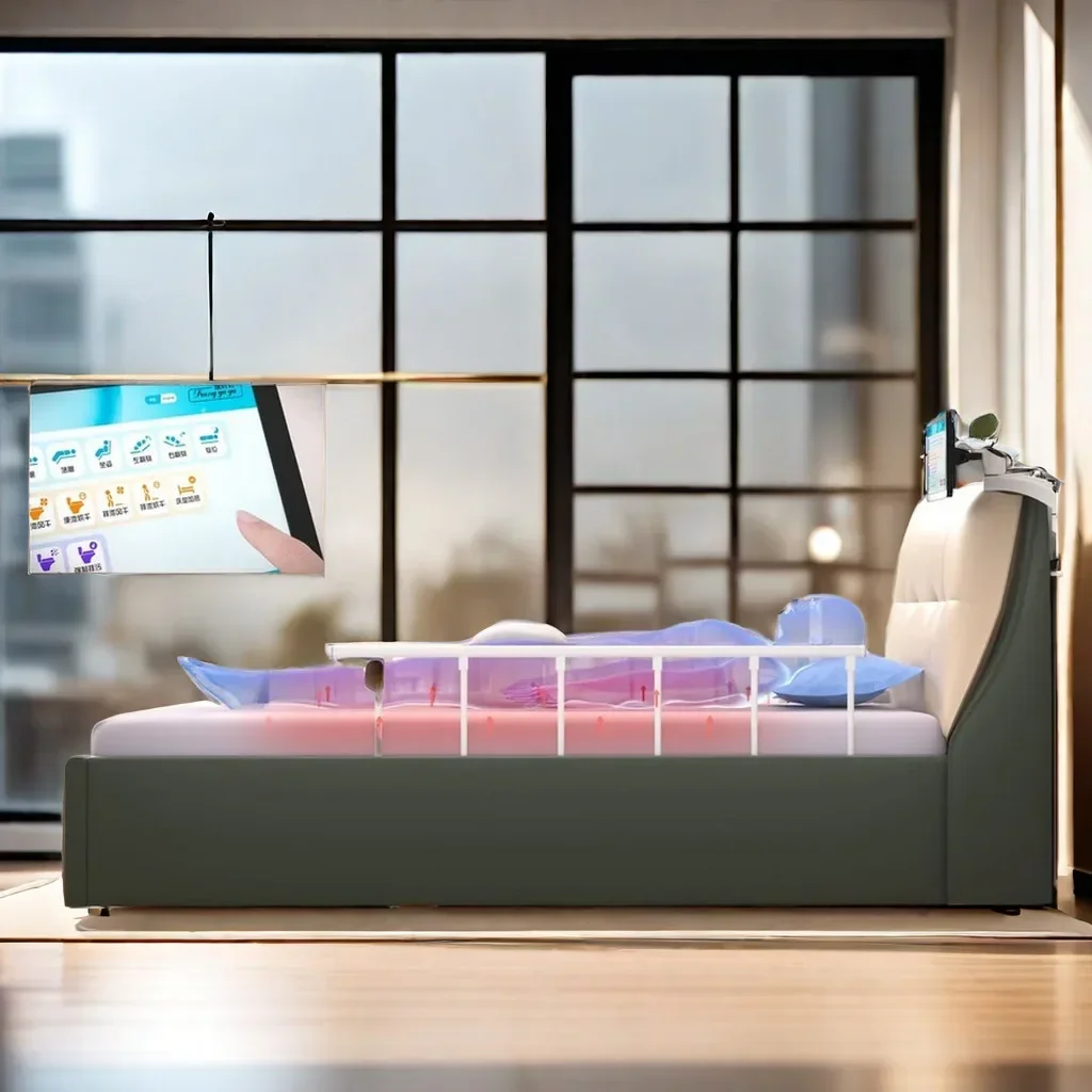 Intelligent home nursing bed with adjustable backrest lifting and lowering for old people comfort care use