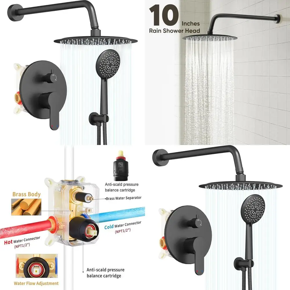 

Matte Black 10 Stainless Steel Rain Shower System with 5-Function Handheld Combo