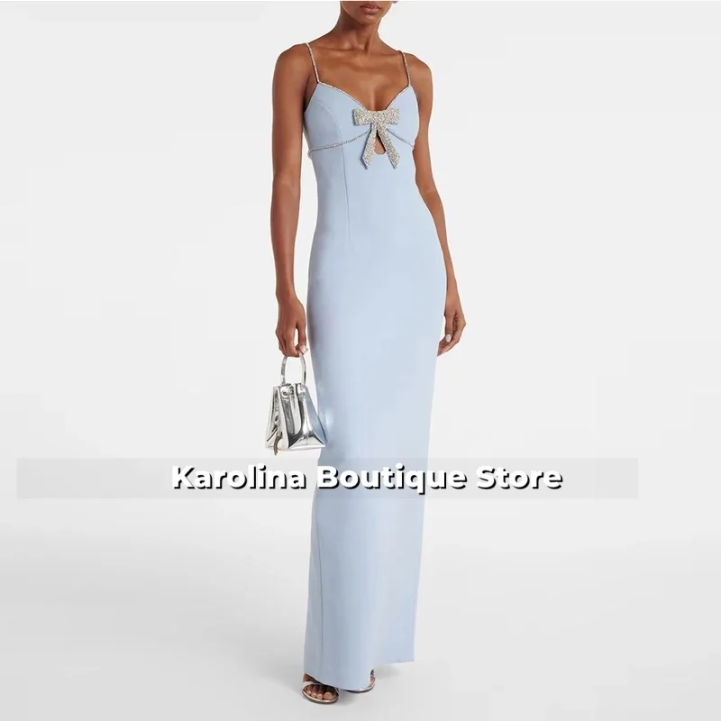 

Modern Sky Blue Evening Gown Mermaid Formal Party Dress Floor Length Saudi Dress Spaghetti Straps Beading Customized