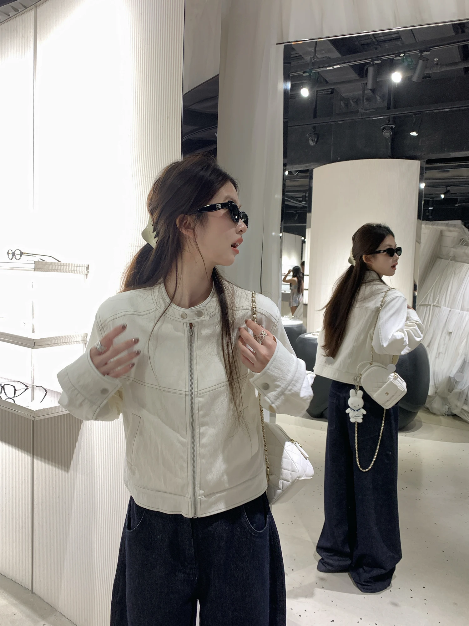 

Casual ort Jaet Women's Stand Collar Sewing Line Design Korean Sle Autumn Outerwear Ladies Straight Tube Long Sve