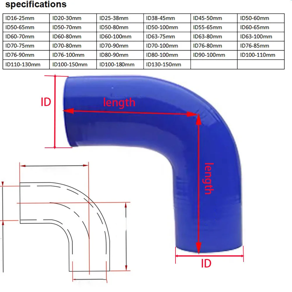 Turbocharger connecting pipe ID16-180mm high temperature silicone connecting hose anti-corrosion silicone connecting 45 degree h