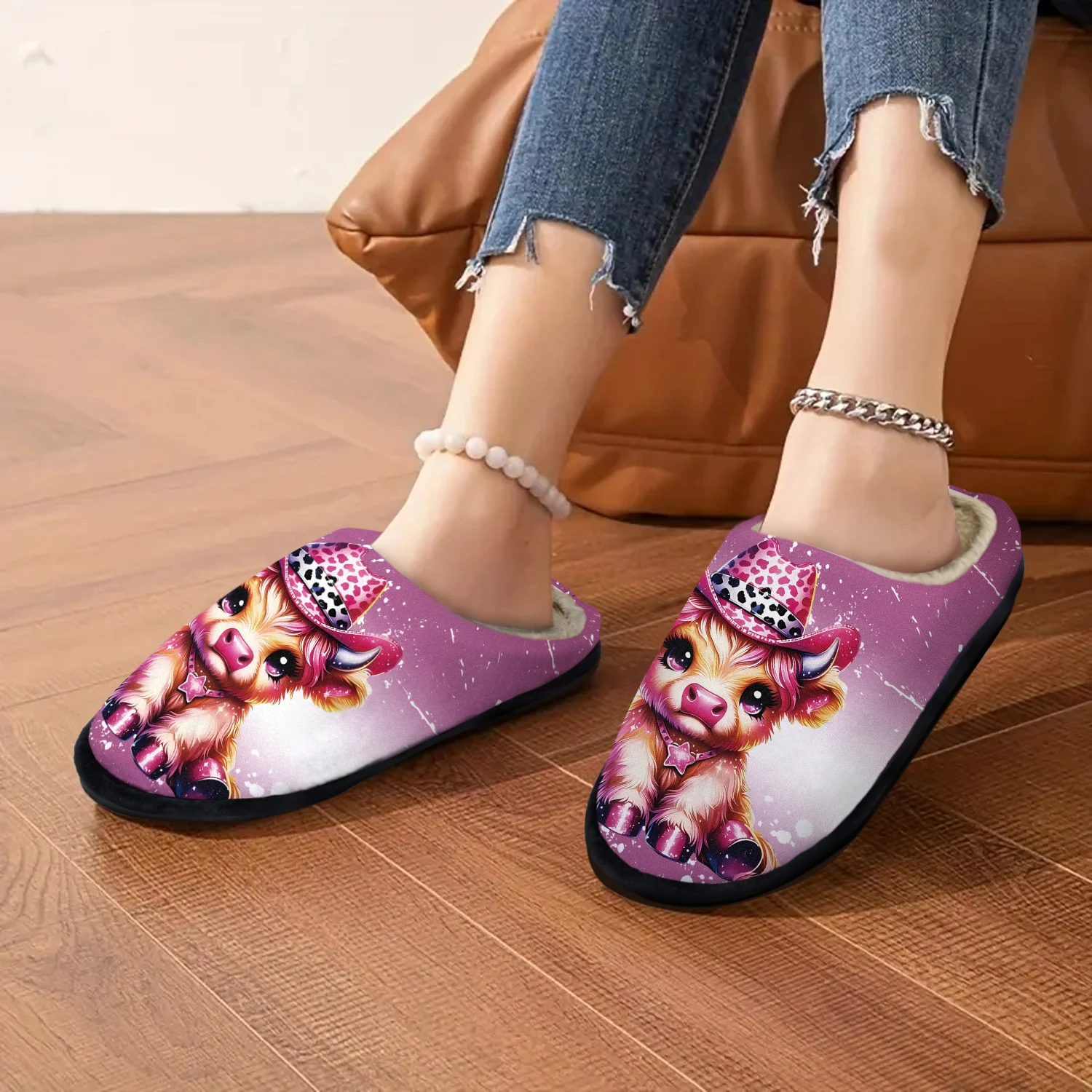 

Женские тапочки без шнуровки Highland Cow — домашняя обувь на нескользящей резиновой подошве для дома и улицы, мягкая зимняя теплая фермерская обувь