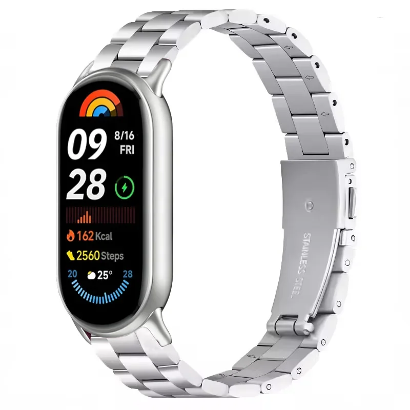 Metallarmband für Xiaomi Mi Band 10/9/8 Edelstahl-Uhrenarmband Correa für Miband 8/9/10 Ersatzarmband Armband Correa