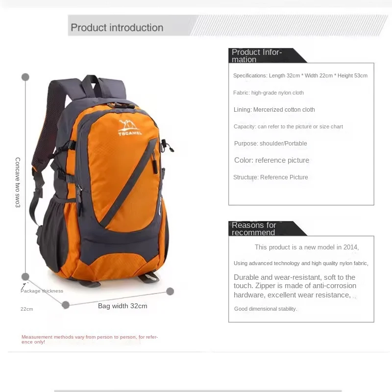 Oulylan Outdoor Men Women 30L Hiking Climbing Nylon Waterproof Backpack Double Shoulder Bag Sports Camping Bags