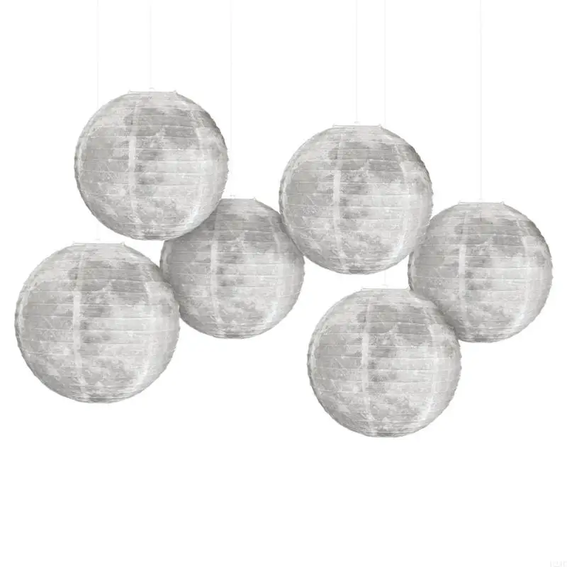 U2JC 6PCS Moon Paper Lamp Decoration Mysterious Space Themed Hanging Decoration for Boys Girl Bedroom Ceiling Decors