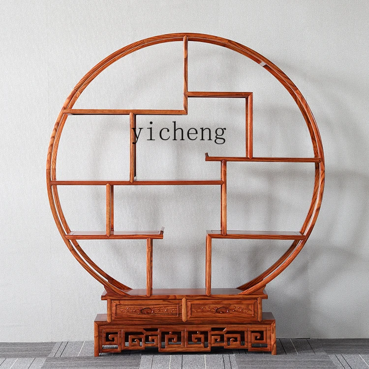 DSAZK round Bogu frame Chinese solid wood Duobao Pavilion tea pot display rack rack partition living room decoration