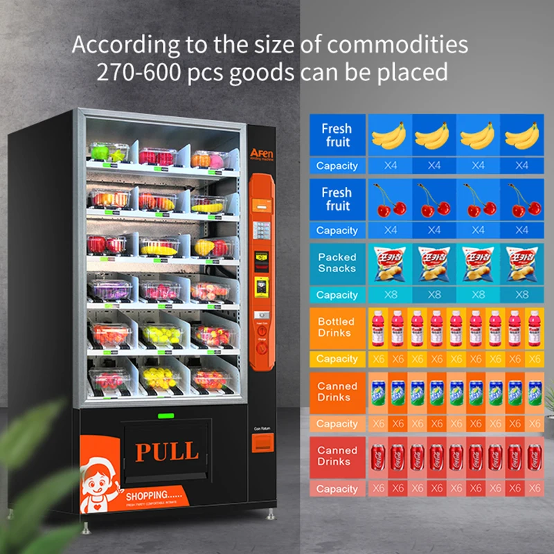 AFEN Intelligent Fresh Food Vegetables and Sandwich Vending  With Elevator System Vinding