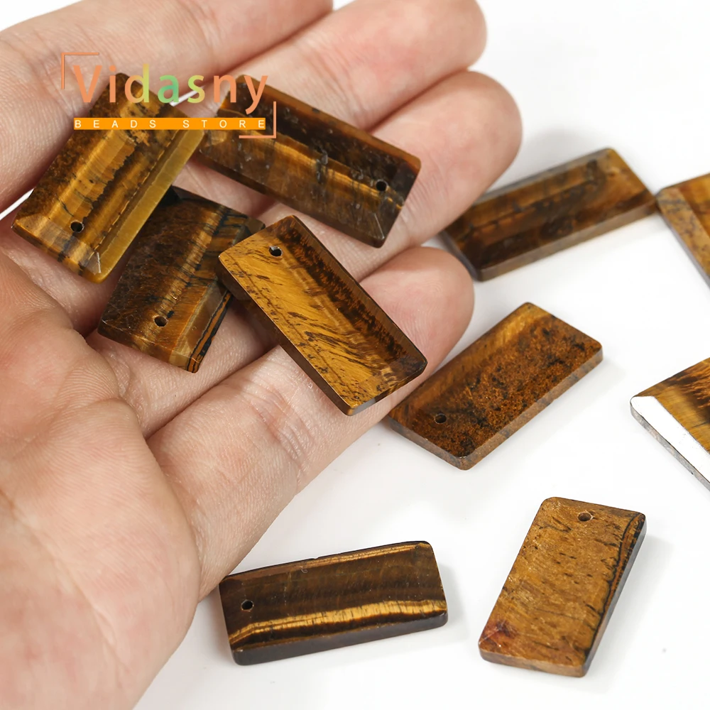 2 Stück 13 x 25 mm Natursteinperlen, facettiert, rechteckig, gelbes Tigerauge, Anhänger für Schmuckherstellung, DIY-Armband, Halskette, Zubehör – Detail 6