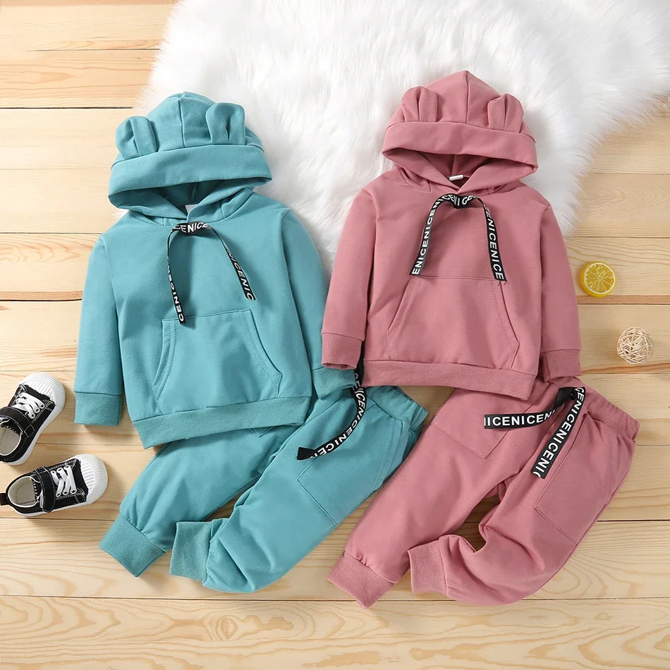 Primavera outono crianças roupas de algodão terno do bebê meninos meninas roupas crianças esporte hoodies calças 2 pçs/sets fahion criança fatos de treino