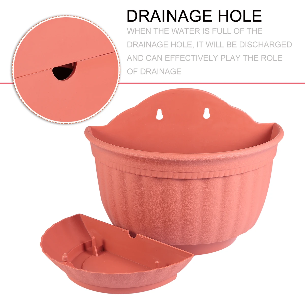 

Half Circle Hanging Flower Pot Small 2987 Plastic Wall Mounted Planter with Tray for Home Office Balcony Garden Decorative