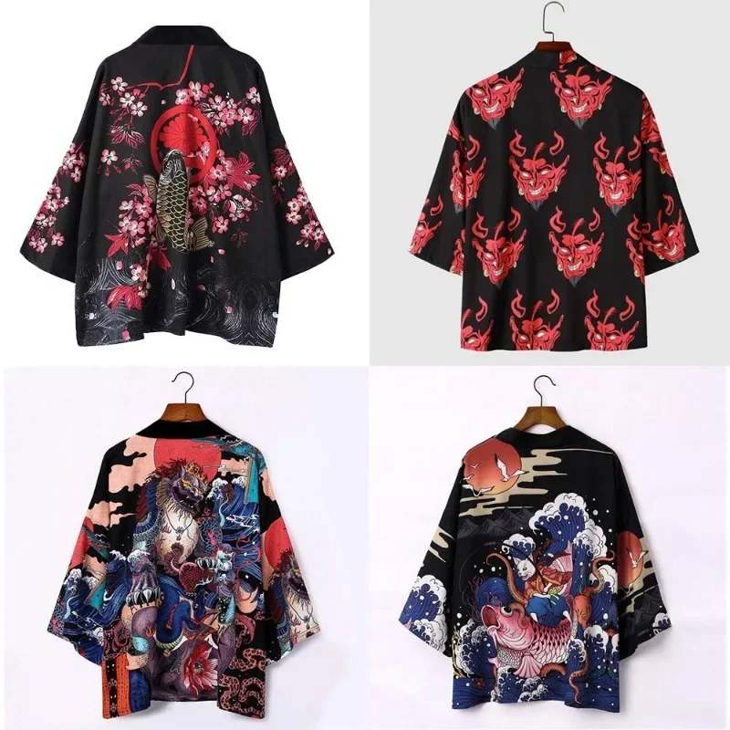 2023 New Summer Style Creative Kimono Cape 3D Printed Men's and Women's Casual Coat Feather Woven Shirt