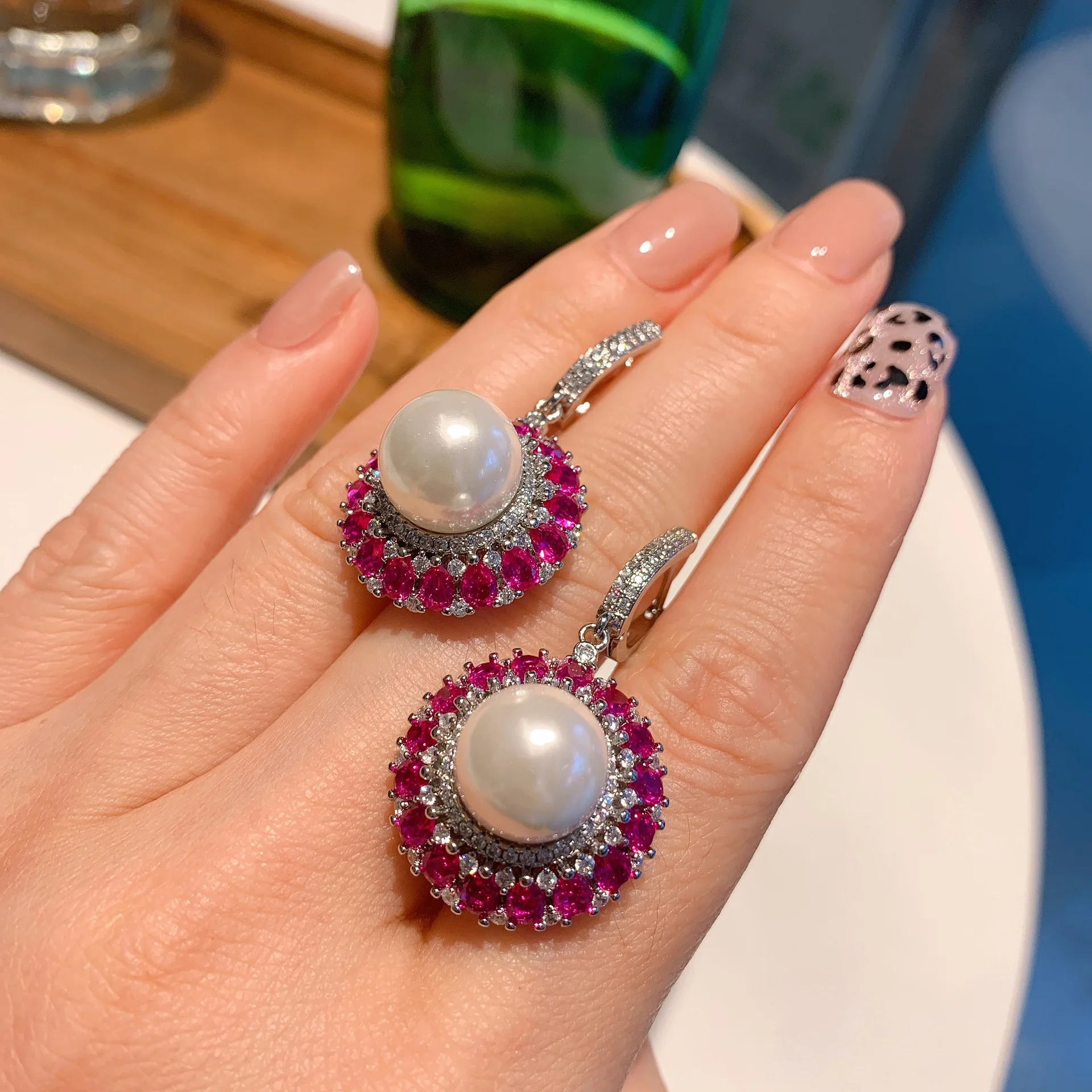 High Quality 925 Sterling Silver White Pearl Ruby Pendant Necklace Ring Earrings Women Wedding Jewelry Set Free Shipping Items