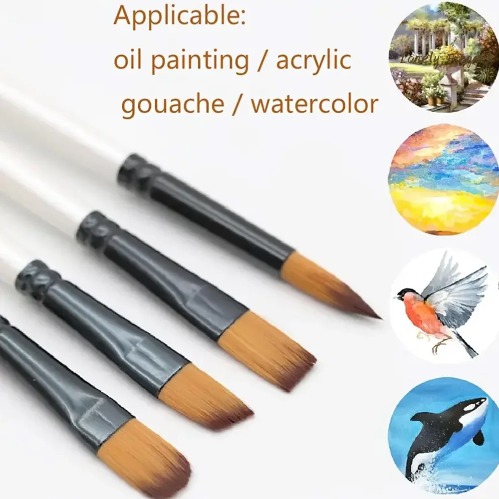 12/48 قطعة من فرش طلاء الأكريليك، مجموعة فرش طلاء شعيرات صناعية احترافية، مجموعة فرش طلاء مسطحة، فيلبرت، مستديرة، زاوية