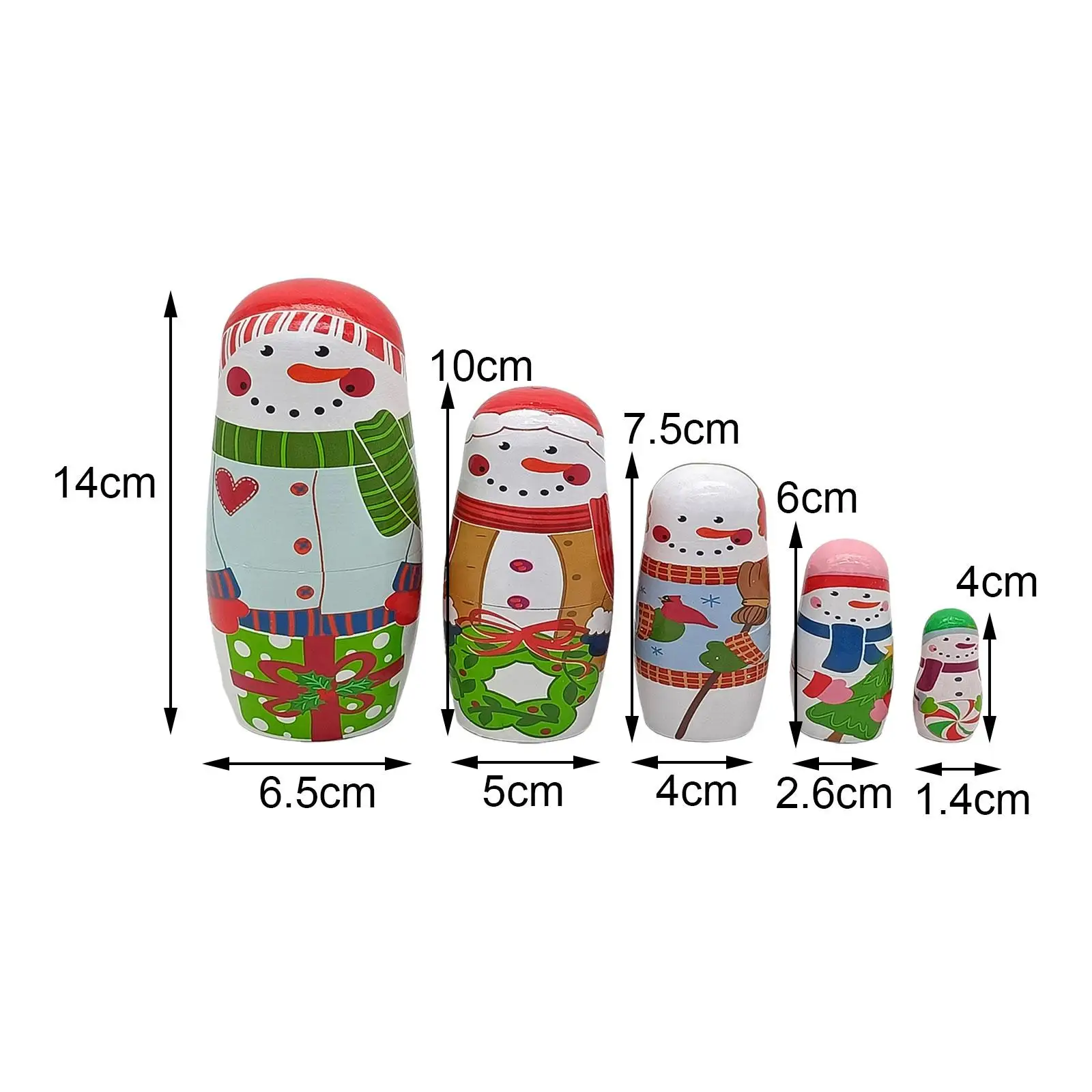 5Pcs Wooden Russian Nesting Doll Nesting Wishing Dolls Hand Painted Matryoshka Dolls Stacking for Table Christmas Birthday