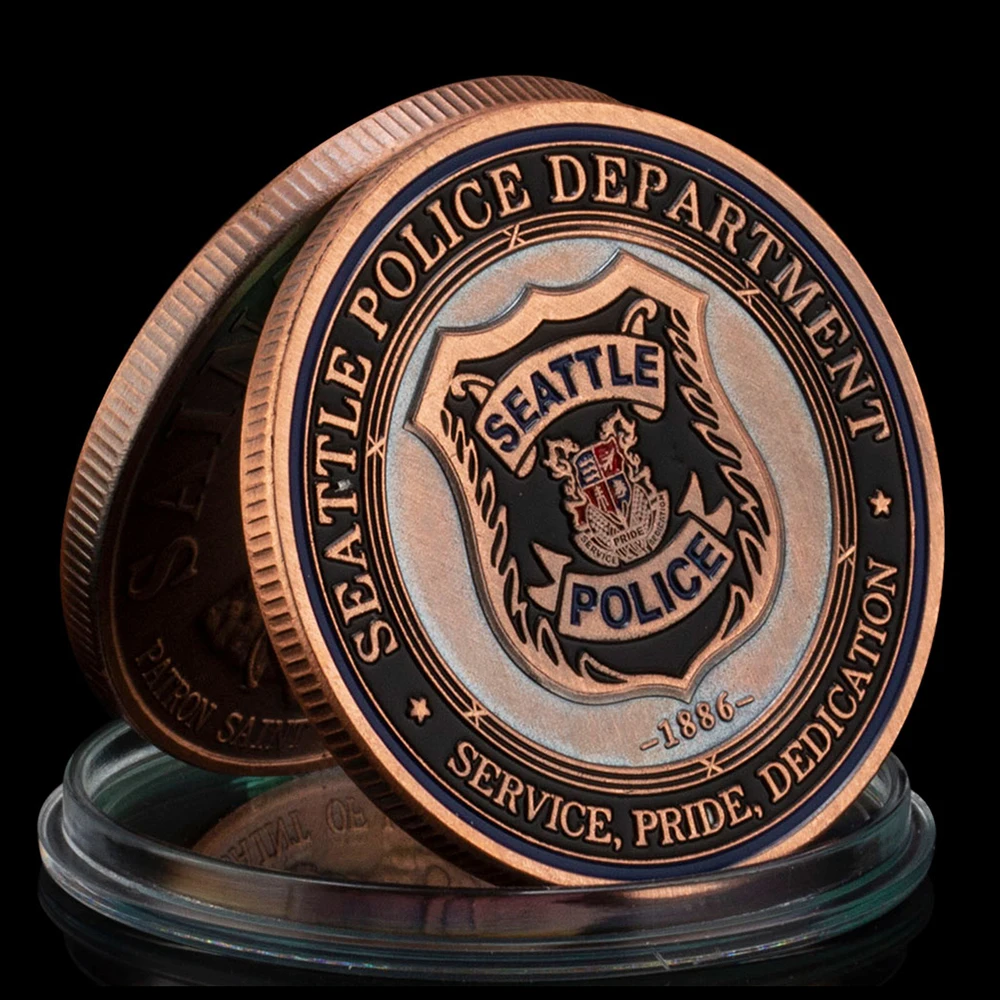 US Seattle Police Department Souvenir Bronze Plated Coin Patron Saint of Law Enforcement ST.Micheal Challenge Coin