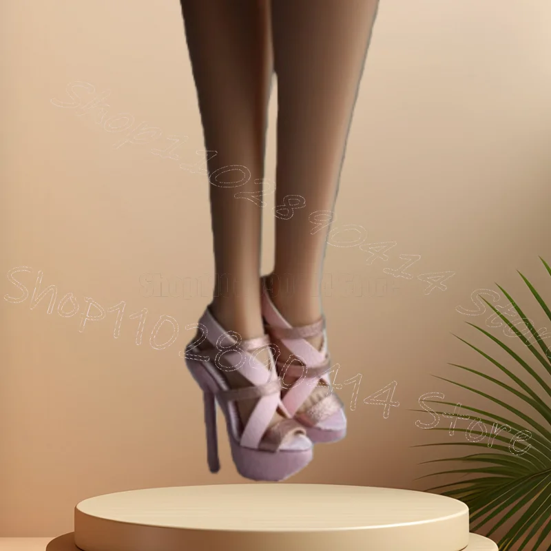 

Pink Strappy Hollow Design Platform Sandals Slip On Women Shoes Thin High Heels Open Toe Party Dating 2026 Zapatos Para Mujere