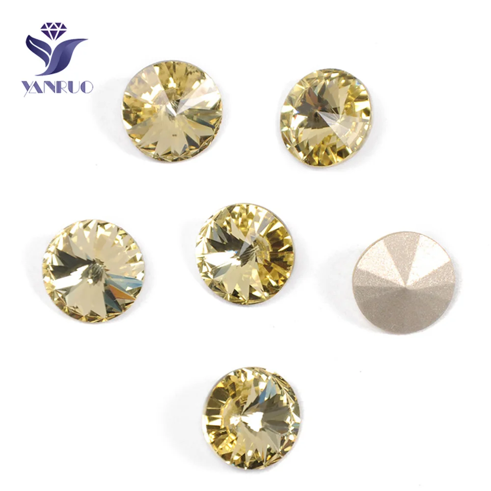 YANRUO 1122 Rivoli Jonquil Rhinestone Appliques Glass Stones Pointback Crystals for Dresses Sewing Craft Jewelry Making