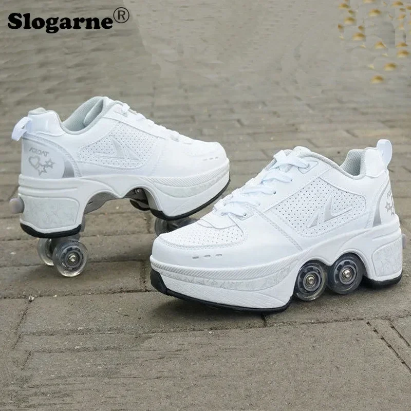 New Roller Skates Men Women Shoes with 4 Wheels Roller Sneakers Children Deformation Skate Shoes Girls Boys Unisex Sports Shoes