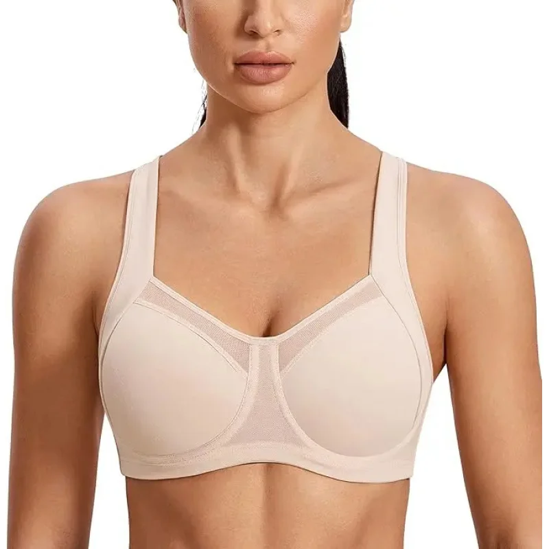 

Women's High Support Sports Bra Unlined Underwire Racerback Workout Bras for Running Yoga Fitness