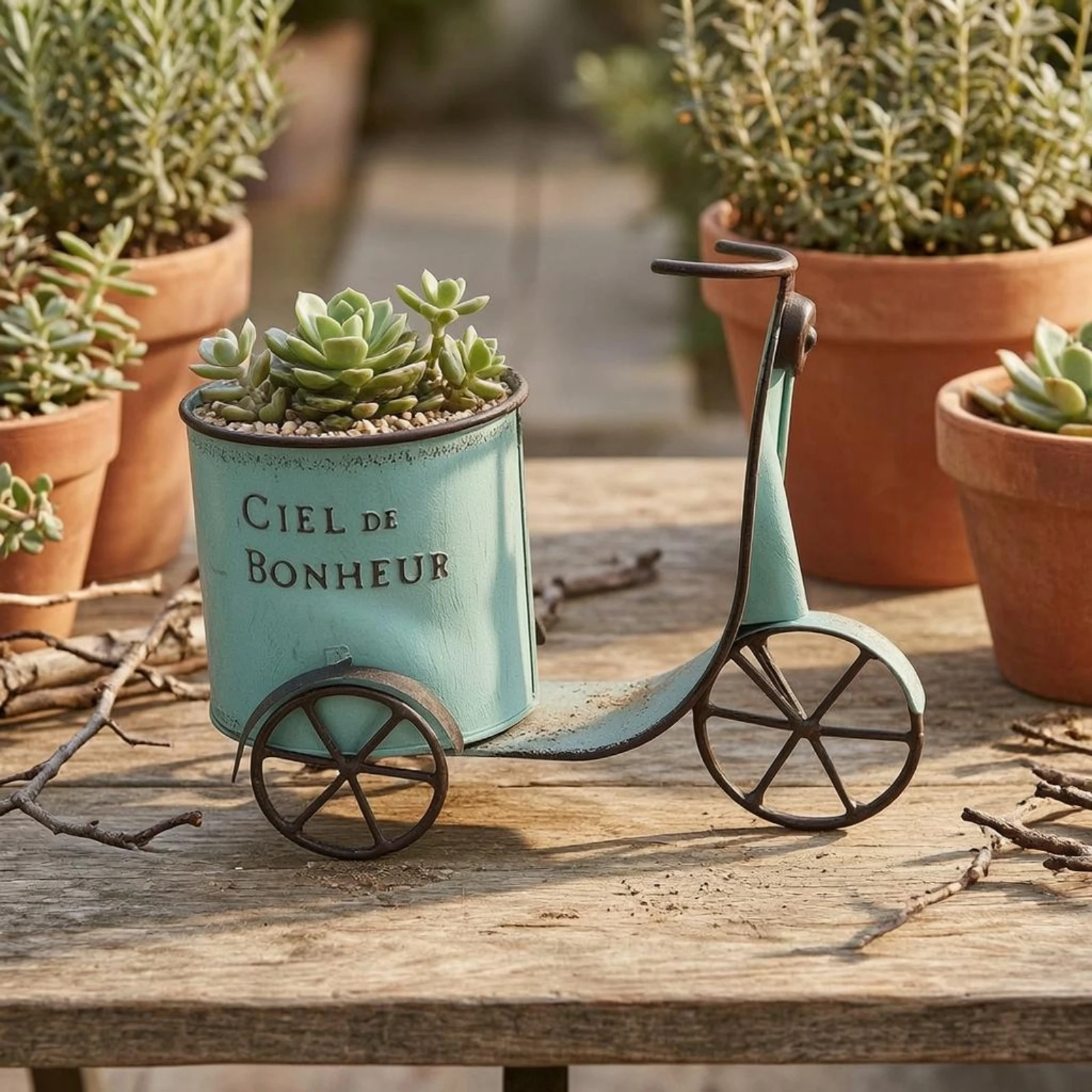 Vintage Scooter Planter Retro Scooter Planter Flower Pot Holder Three-Wheel Outdoor Decoration Rustic Style for Indoor Display