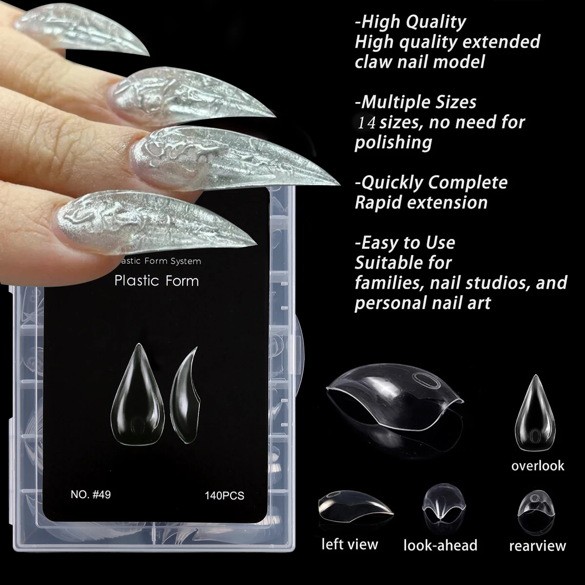 Nagel-Dualformen für Poly-Gel-Verlängerung, 3D-Klauen-Nagelform, Katzenklauen-Hawk-Curve, wiederverwendbare, vollflächige Nagelform, 140 Stück, 14 – Detail 6