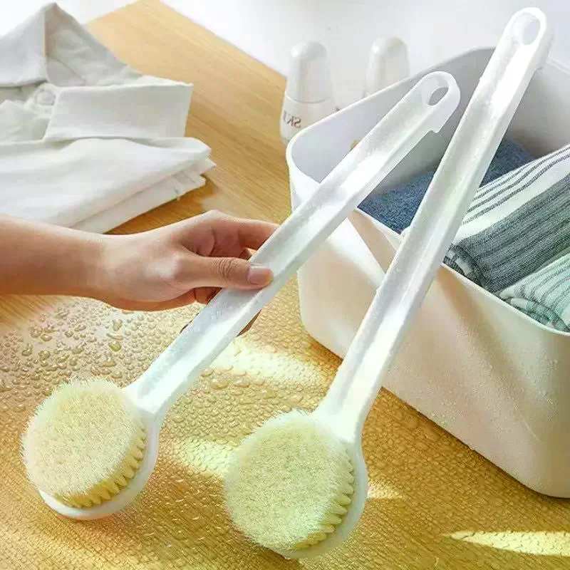 2 In 1 Long Handle Bath Brush Soft Bristles Exfoliating Loofah Puff For Shower Back Cleaning For Men Women