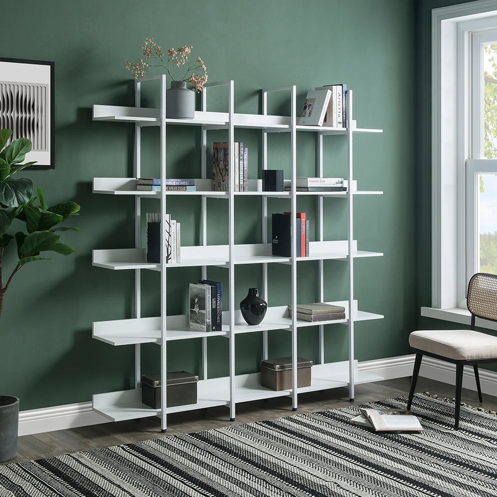 

5 Tier Bookcase Vintage Industrial Style Shelf Home Open Bookshelf With Metal Frame MDF Board Bookcase Office School Supplies