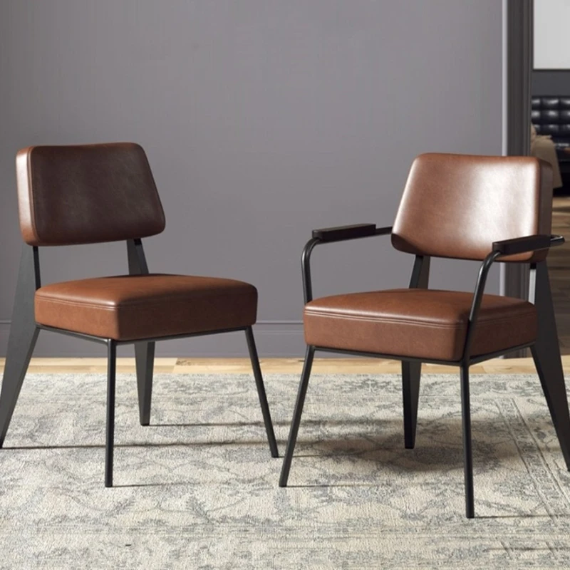 

Upholstered dining chair Home back chair Internet celebrity wrought iron American desk Cafe shop armrest dining table chair