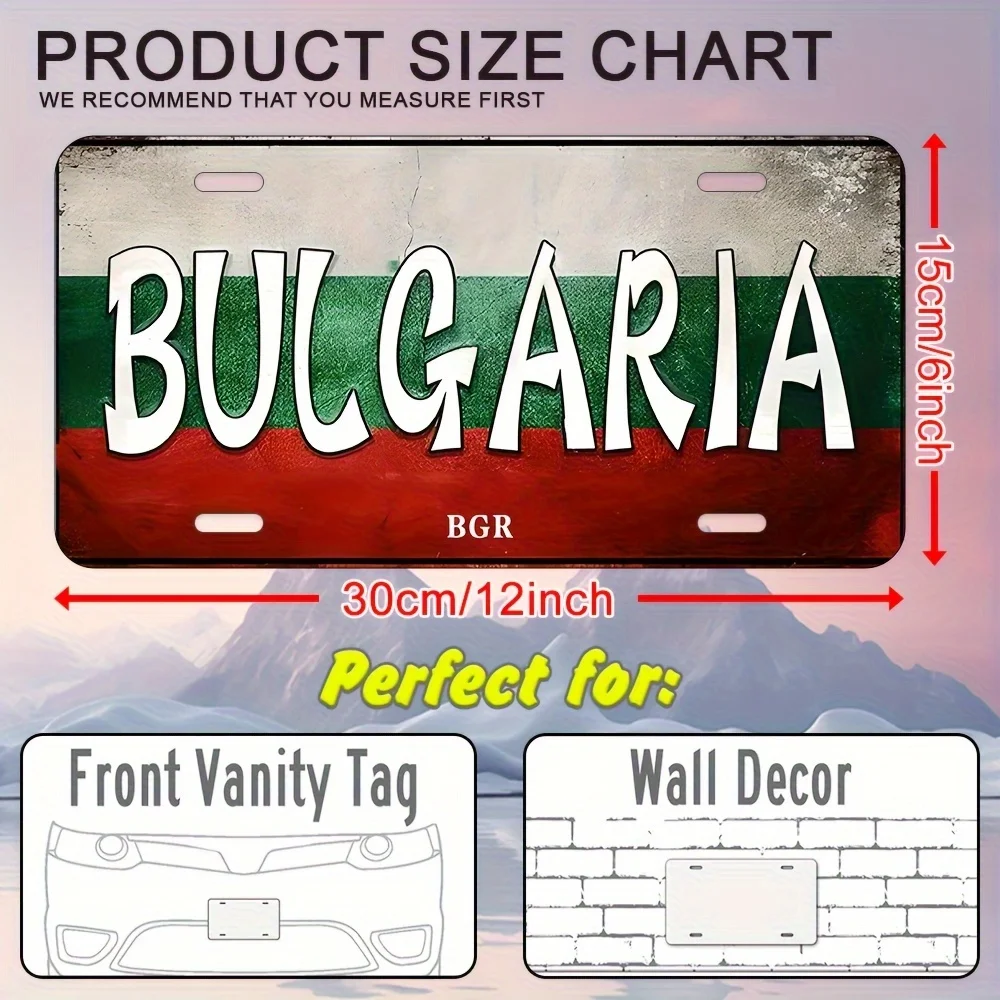 Bulgaria BGR National Flag Vintage License Plate Style Aluminum Metal Sign Retro European Country Travel Souvenir Wall Art Decor