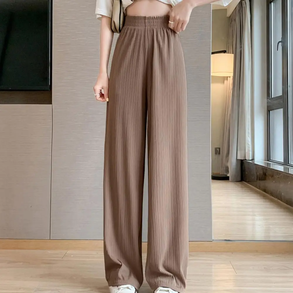 

2024 Spring Summer Ice Silk Wide Leg Pants for Women Korean Thin Chiffon High Waist Saggy Loose Straight Casual Fashion Trousers