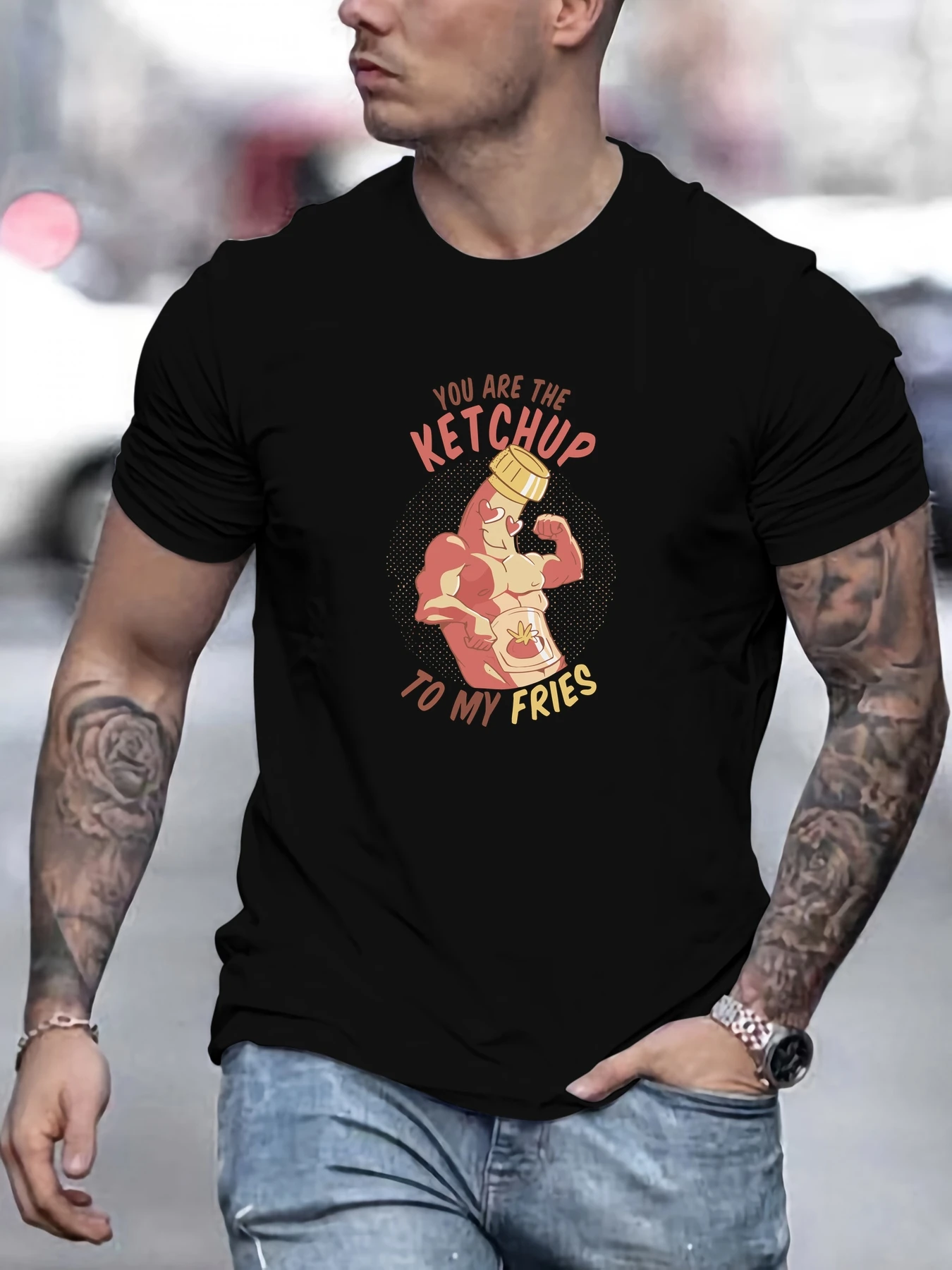 

Men's 100% Cotton You Are The Ketchup To My Fries Graphic Crew Neck T-Shirt Soft Breathable Casual Daily Wear
