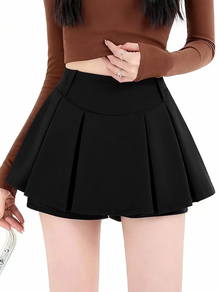 Women's College Style High Waist Grey Pleated Skirt A-word Short Skirt