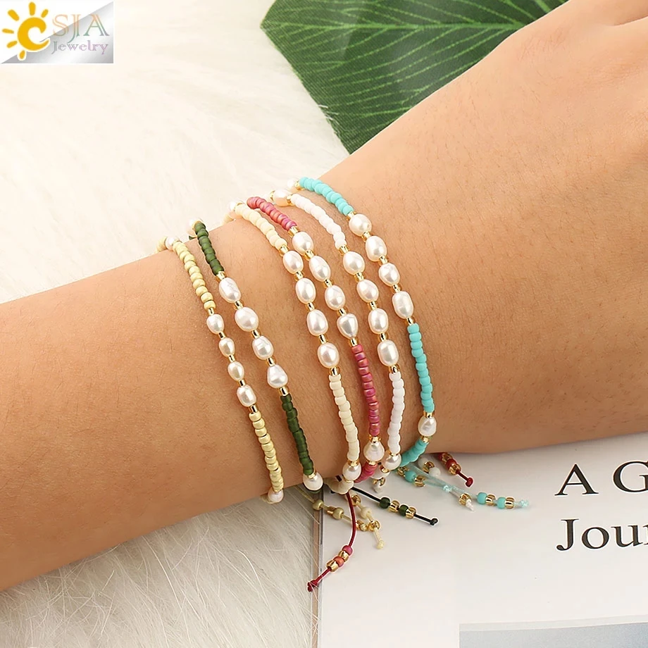 CSJA Bohemia Miyuki Pearl Bracelet for Women Freshwater Pearl Bead Pulseras Summer Bracelets Jewelry Mother Day Gift S497